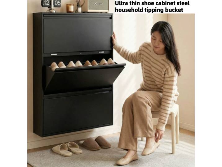 Meuble à chaussures ultra-fin noir, organisateur de rangement, présentoir pour salon, casier de rangement pour hôtel, meuble d'entrée