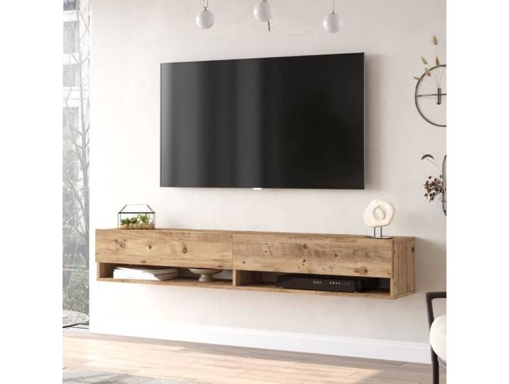 Meuble TV Laitila 29 5 x 180 x 31 5 cm effet bois de pin