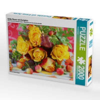 CALVENDO Puzzle Gelbe Rosen mit Zieräpfeln | 2000 Teile Lege-Größe 90x67cm Foto-Puzzle für glückliche Stunden