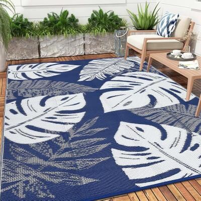 Garvee Modern Leaves Waterproof Reversible Outdoor Rug