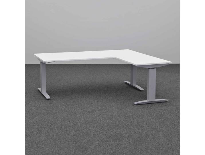 Ergonomischer Höhenverstellbarer Eck Schreibtisch Tradingzone Proline kurze Seite rechts 180x160 cm, Weiss/Silbergrau, Neu, Tisch - ideal fürs Homeoffice oder Büro