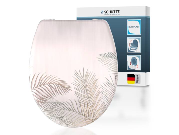 WC-Sitz SCHÜTTE PALM LEAVES , beige, B:37,5cm L:45,5cm, Duroplast, WC-Sitze, WC-Sitz, Toilettendeckel, Absenkautomatik, Schnellverschluss, O-Form, bis 175kg