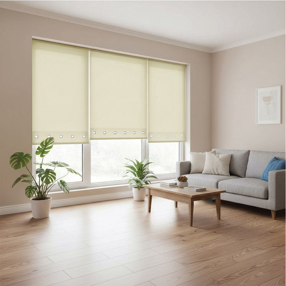 Symple Stuff Semi Sheer Daylight Roller Blind with Chrome Eyelet Detail Natural 165 cm L x 180 cm W