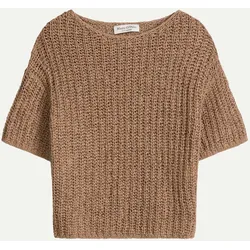 Strukturierter Kurzarm-Pullover Braun M