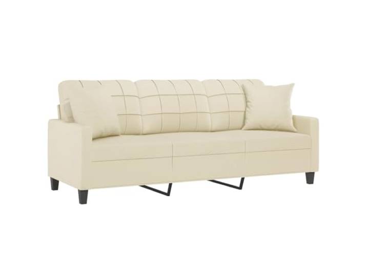 KTHLBRH 3-Sitzer-Sofa, Kunstleder, Creme, 180 cm Gestell aus robustem Metall, Füllung aus Schaumstoff, 2 Kissen inklusive, leicht zu reinigen