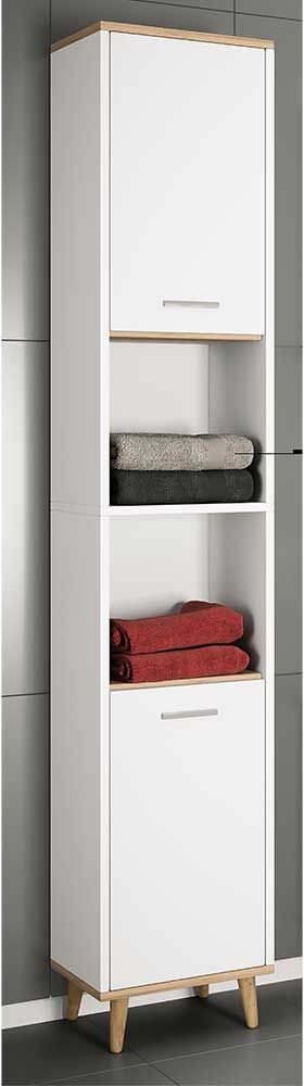 Pharao24.de Badhochschrank schmal in modernem Design zwei Drehtüren