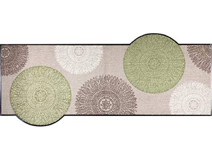 Erwin Müller Fußmatte, Schmutzfangmatte, Sauberlaufmatte Mandala-Motiv beige/grün Größe 80x180 cm - langlebig, pflegeleicht, rutschfest, für Fußbodenheizung geeignet