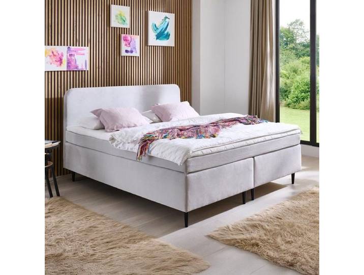 Boxspringbett Velia Cord 180x200cm Bonellfederkern-Box Härtegrad: H2 Hellgrau modern