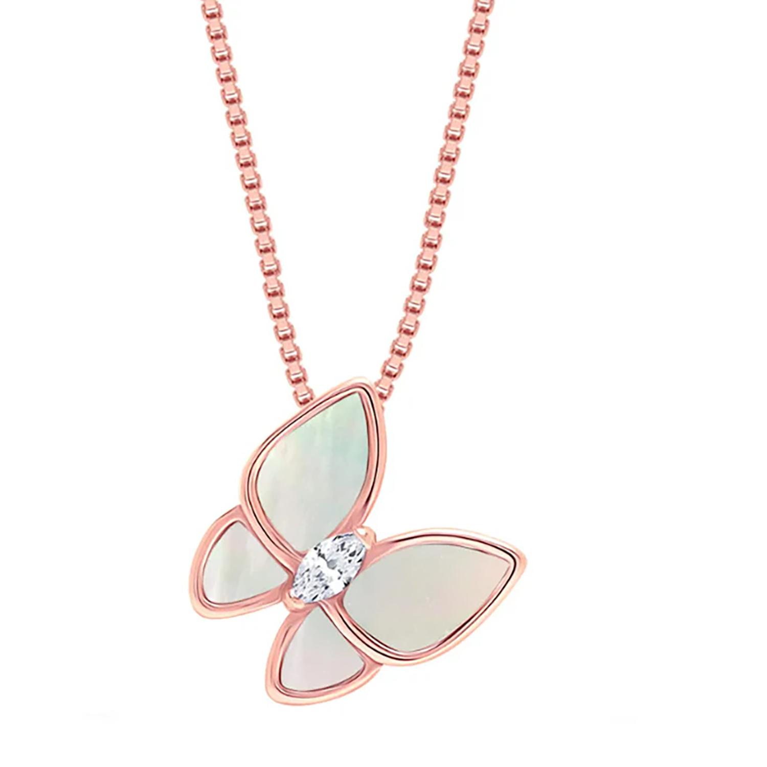Damesketting met Vlinderhanger, Rosé Goud Geplateerd, 925 Sterling Zilver BICLL016