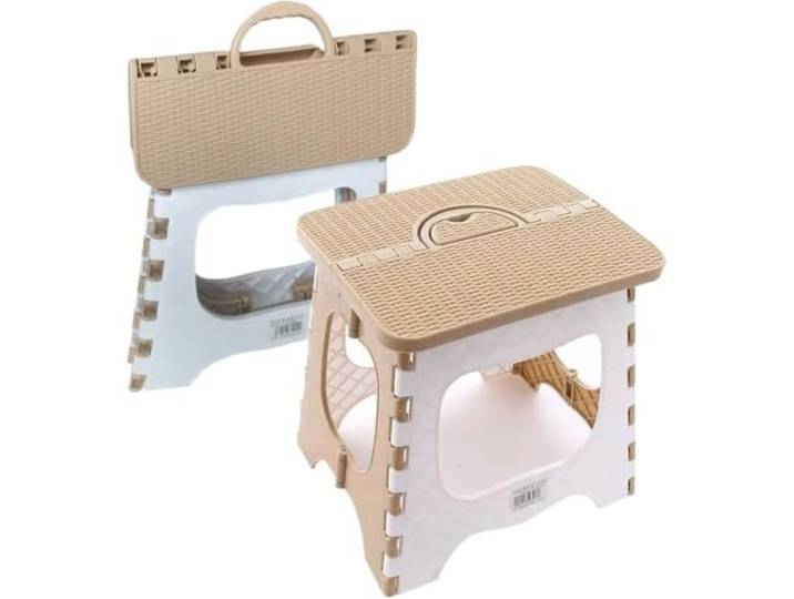 AEJHSIN Hocker Foldable Step Stool for Home Plastic Stool with Anti-Slip Treads for Kitchen and Bathroom(Brown-1pc)