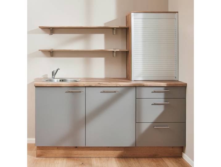 Singleküche 180 cm Kombi C 180 x 221 x 60cm Ausrichtung links Grau/Grau