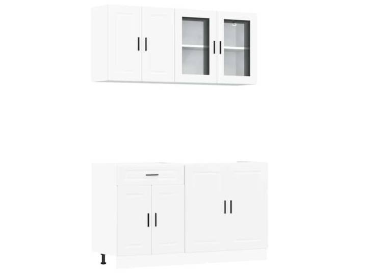 KUPTYERFG 4-TLG Küchenzeile Porto Weiß Küchenschrank Set aus Holzwerkstoff Modulares 4-teiliges Schrankset für Küche und Speisekammer mit Glastürschrank, viel Stauraum und höhenverstellbaren Füßen.