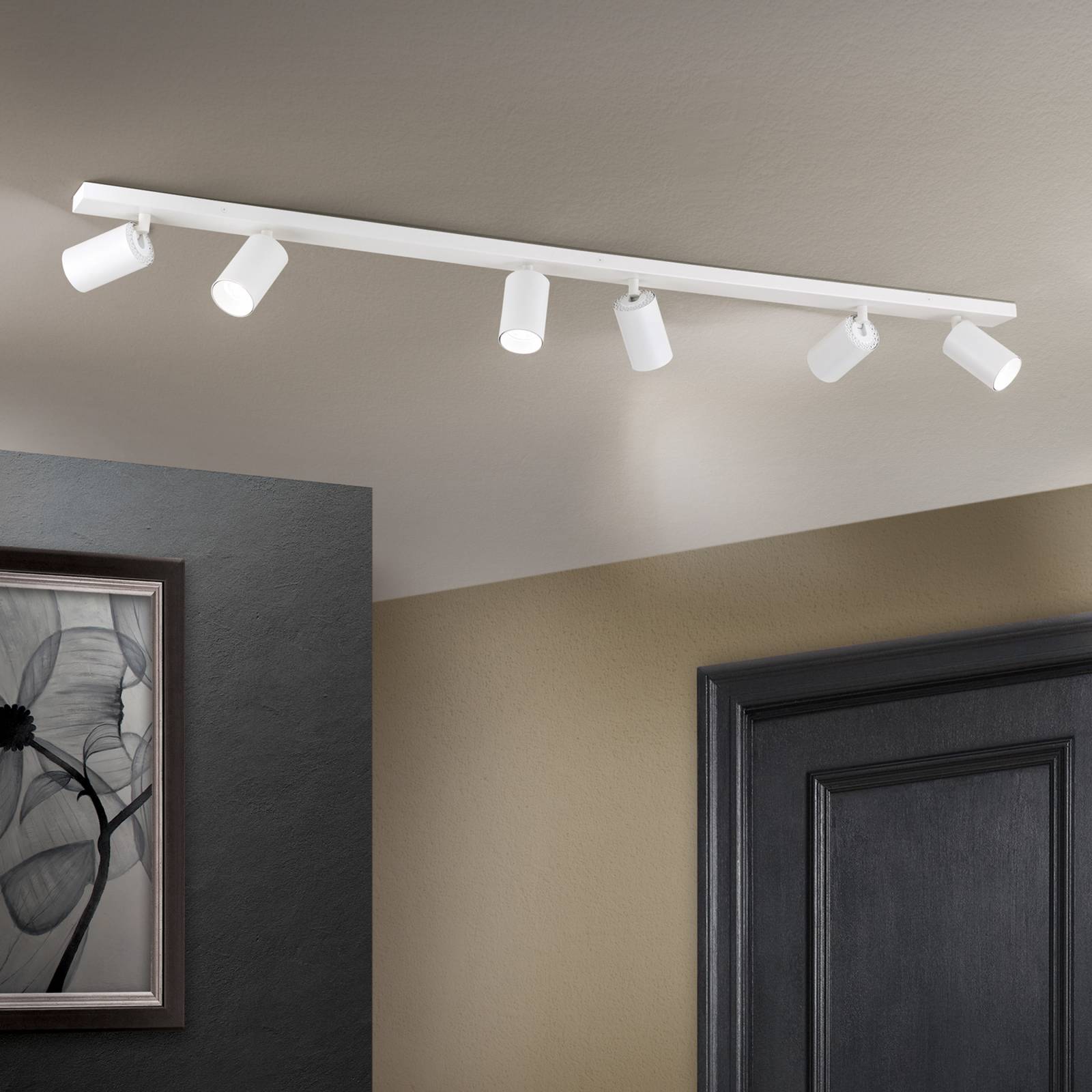 Orion Sean downlight, 6-bulb, white Sean, dimmable, White / opal, Living / Dining Room, Aluminium, Ceiling Light