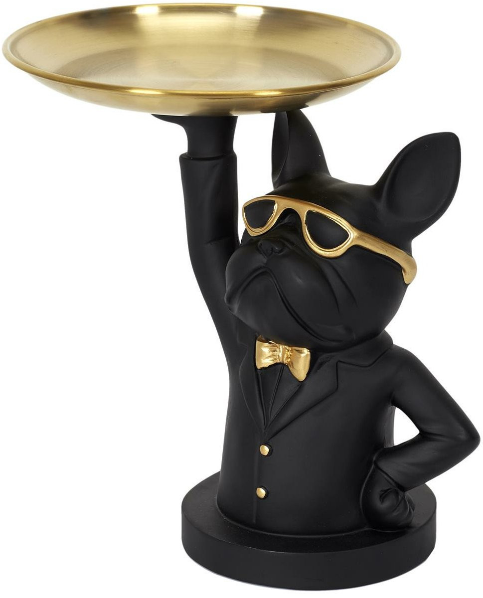 Home Deco Factory Beeld Bulldog Butler - zwart - Hoogte: 21 cm