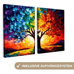 LEINWANDBILD 2er Set Baum - Farbenfroh - Malerei-Look - Abstrakt 120x80 cm