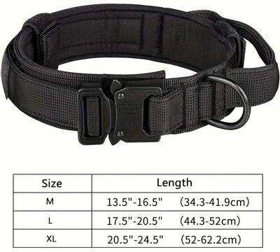 Inspire Select Tactical Dog Collar With Handle Adjustable Military Nylon Training Collar, Heavy Metal Buckle For Large Dogs black l