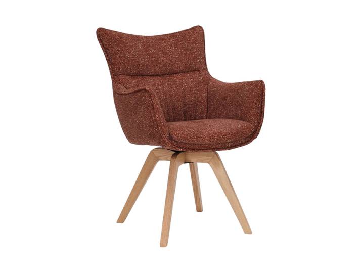360° drehbarer Design Stuhl „Mileys“ mit Armlehnen Eiche Strukturstoff Terracotta Invicta Interiors