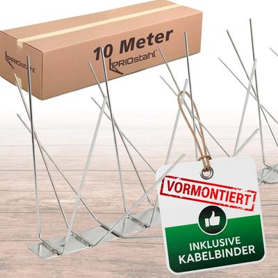 PRIOstahl Taubenabwehr Vogelschutz 6-reihig 10 Meter (10 x 100cm Spikes) + Kabelbinder aus Edelstahl