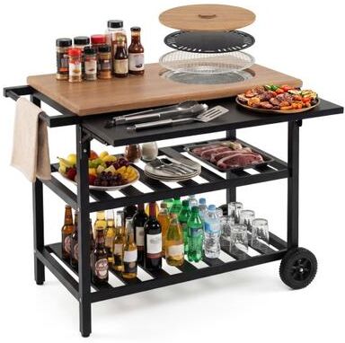 Costway Outdoor Dining Cart with BBQ Grill and Folding Side Panel