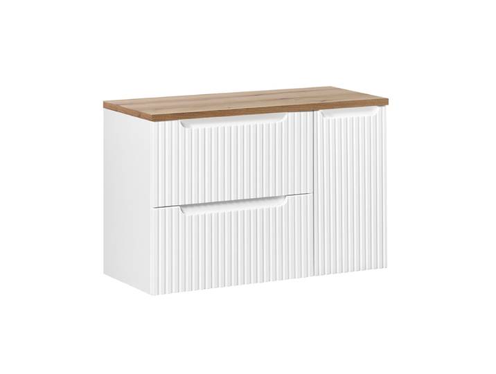 Meuble sous-vasque 90cm 2 tiroirs 1 porte Riva Blanc et Bois