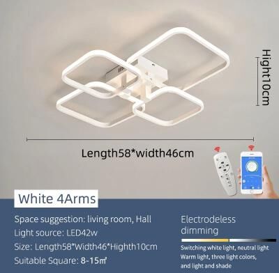 Uplifted Finds Modern Architectural LED Chandelier   Professional Geometric Linear Ceiling Light Fixture 4 Arms White Square