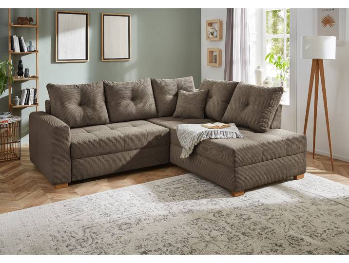 Ecksofa JOCKENHÖFER GRUPPE Heidelberg L-Form, B: 228 cm , grau (taupe), B:228cm T:99cm, Korpus: 100% Polyester;Kissen: 100% Polyester, Sofas, Ecksofa, mit Schlaffunktion, Bettkasten & Zierkissen