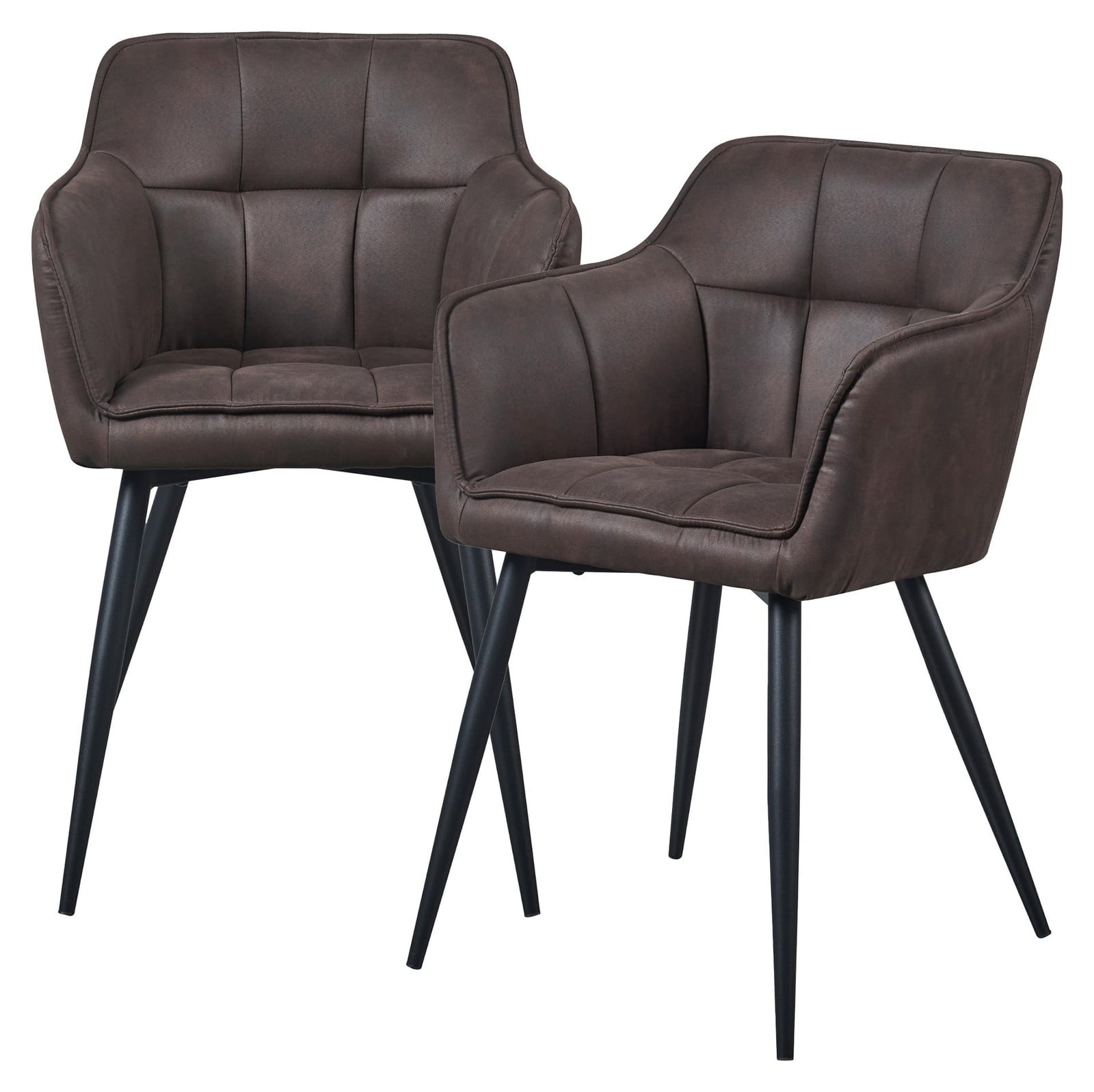 en.casa Eetkamerstoelen Birmingham set van 2 met armleuningen, imitatie suède, donkerbruin