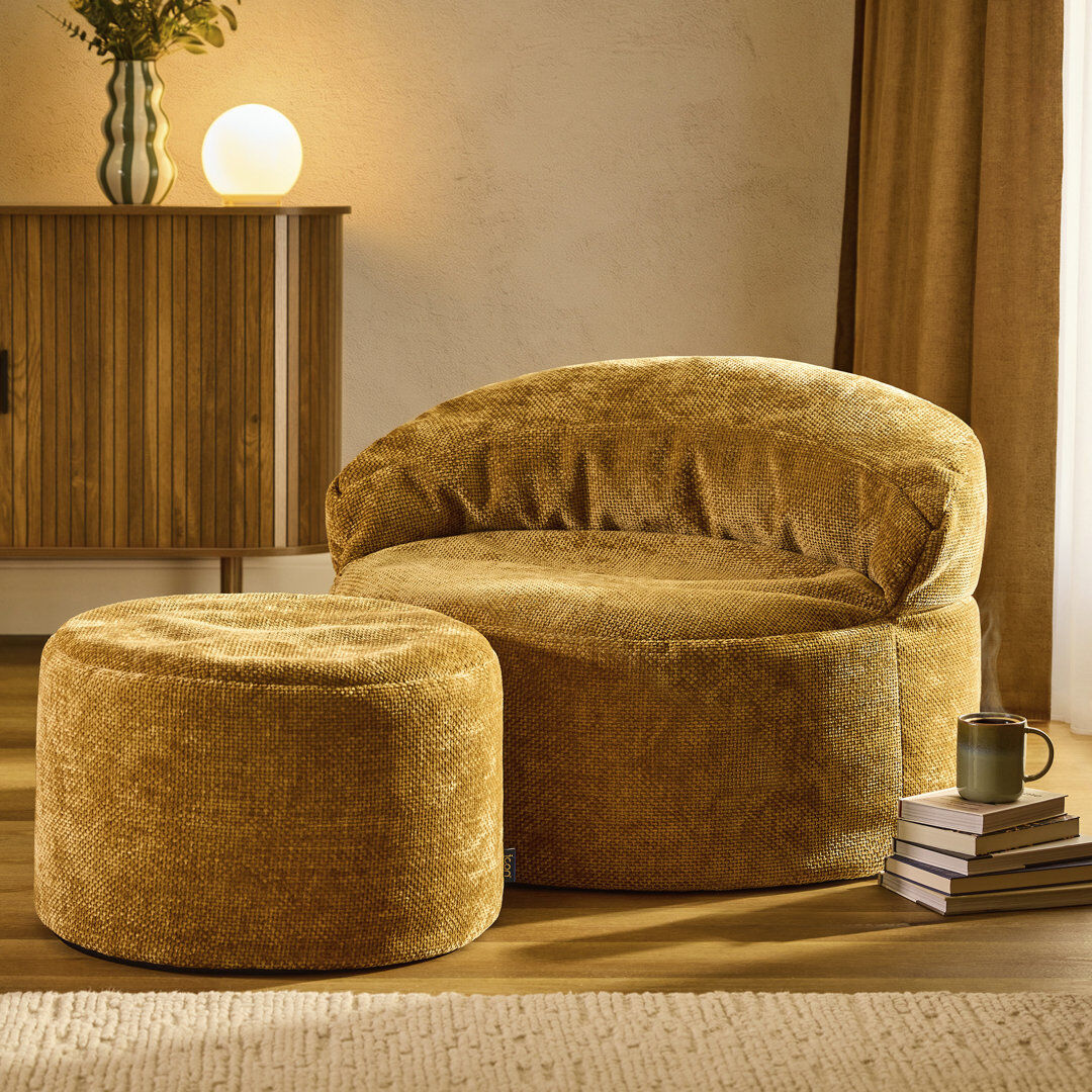 Isabelle & Max icon Orb Chenille Accent Chair and Milano Round Footstool, Gold Yellow