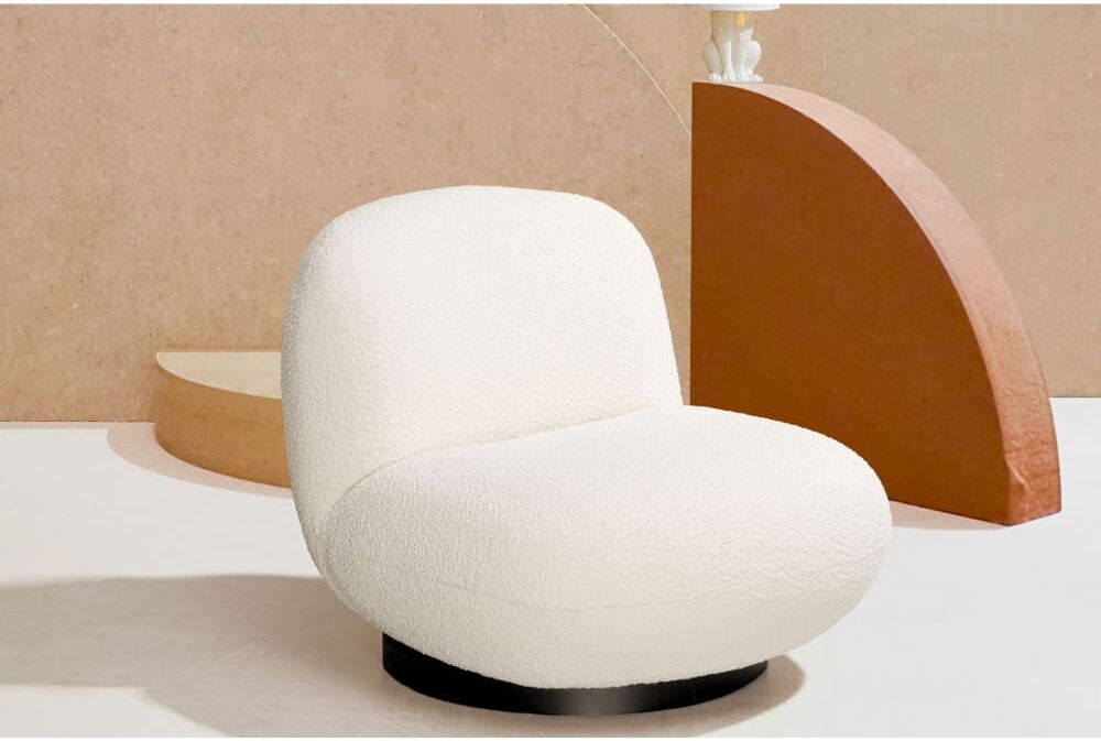 Hellin Fauteuil pivotant en tissu bouclette blanc Blanc 95x71x81cm