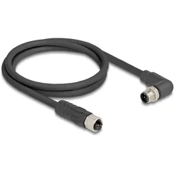 Delock M12 Kabel L-kodiert 4 Pin Stecker rechts gewinkelt zu, Elektronikkabel + Stecker, Schwarz