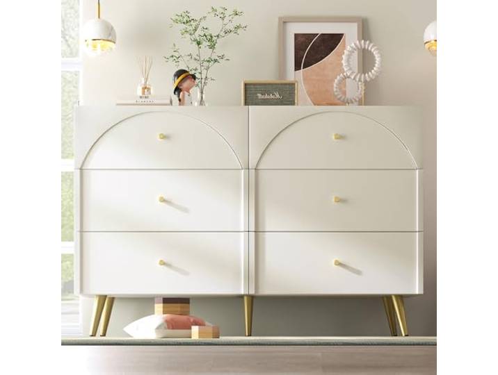 Merax Schubladenkommode Kommode mit 6 Schubladen, für Schlafzimmer und Wohnräume H85/B120/T40 cm Weiß