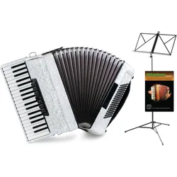 Classic Cantabile 96 Bass Akkordeon "Secondo V" Weiß Set