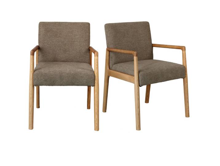 Fauteuil de table en frêne naturel et tissu trendy taupe (x2)