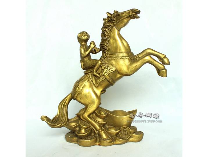 Statue de cheval porte-bonheur en cuivre, statue de singe du zodiaque, décoration de bureau et de maison, cadeau pour ornement de bureau