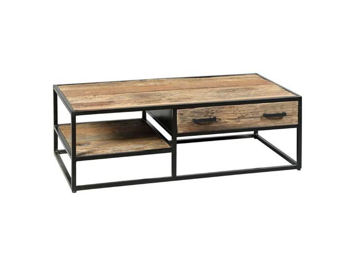 TANETOA - Table Basse 1 Tiroir en Teck Recyclé et Métal