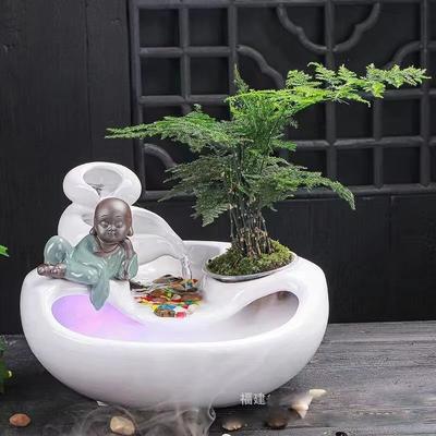 Inspired Finds Ceramic Cat Water Fountain Creative Desktop Waterfall & Indoor Pet Fountain large Bonsai Basin Fountain (31cm) Black