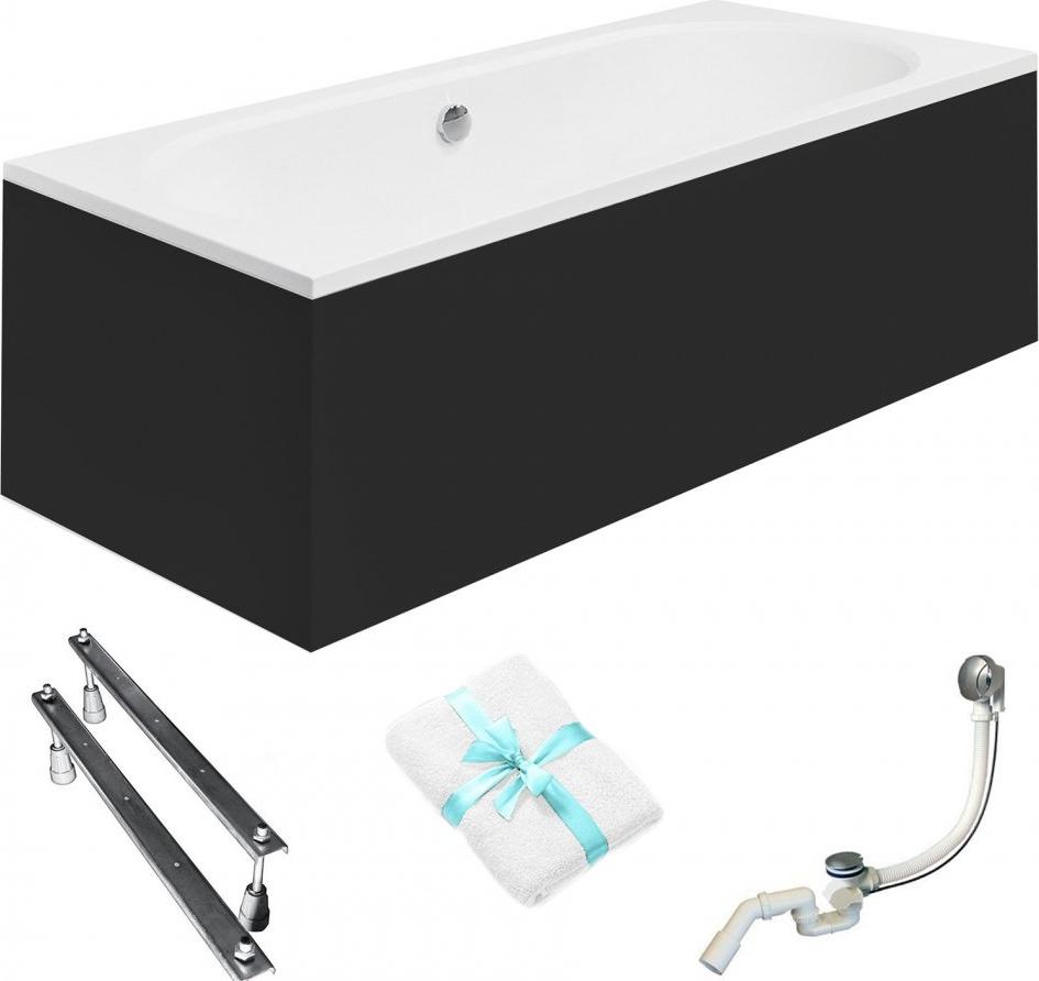 Aqua For You | Badewanne - Vitae Wanne - 170x75 cm - Schwarze Verkleidung - Antibakteriell Beschichtung - Kratzfest - Inkl. Syfon - Acryl