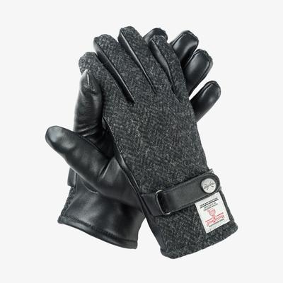 Strickhandschuhe PEARLWOOD "SMITH", Herren, Gr. 8,5, grau (schwarz), Tweed, Schafsleder, Handschuhe, Touchscreen proofed - mit 10 Fingern bedienbar