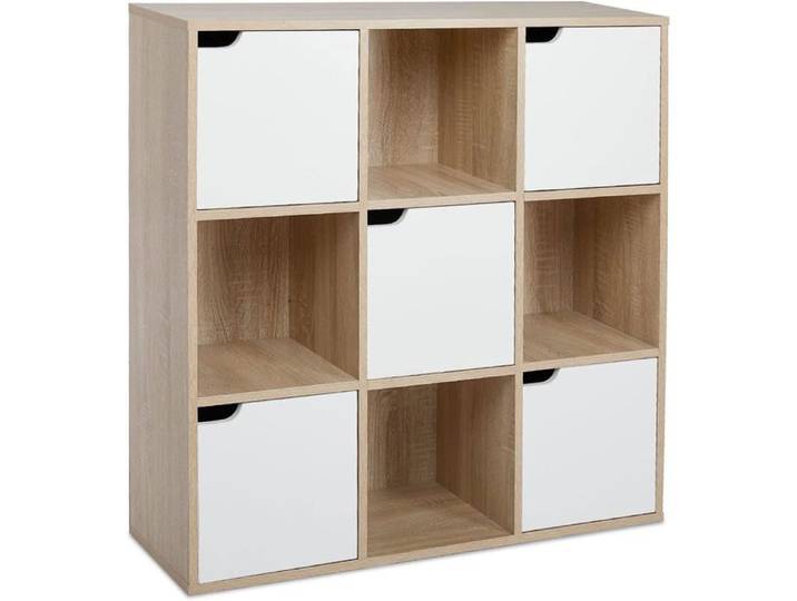 Meerveil Étagère de Rangement 9 Cubes Bibliothèque en Bois Chêne 90x90x30 cm