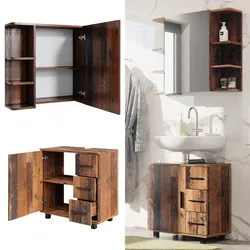 Vicco Badmöbelset Ilias Old Style modern Badezimmerschrank Badschrank Badezimmermöbel Waschtischunterschrank Waschbeckenunterschrank Spiegelschrank Schranktür Schrankfach Schrankschublade