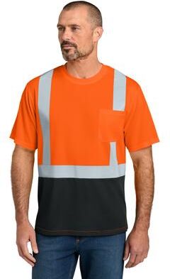 CornerStone CS205 ANSI 107 Class 2 Short Sleeve Mesh Blocked Top in Safety Orange/Black size 3XL   Polyester/mesh