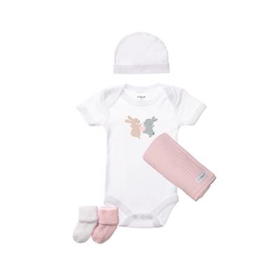 Erstausstattungspaket LILIPUT "Hase", Mädchen, Gr. 44, rosa (weiß, rosa), 100% Baumwolle, KOB Set-Artikel Erstausstattungspaket, mit niedlichem Print auf dem Body