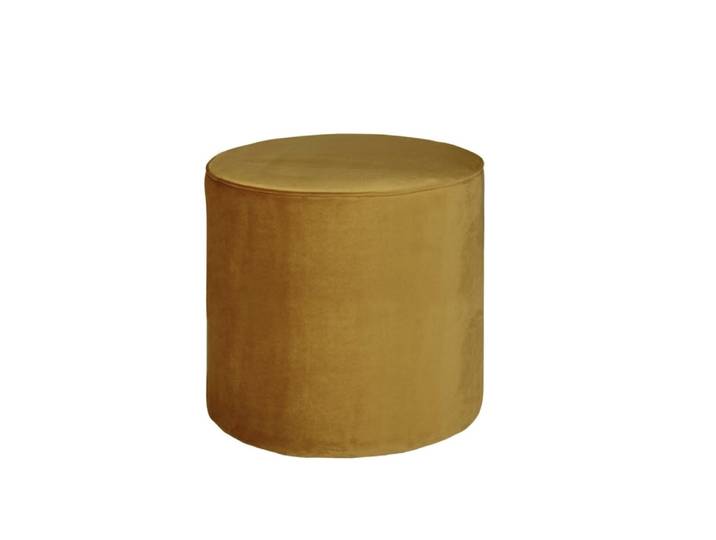 Tabouret rond en velours jaune ocre