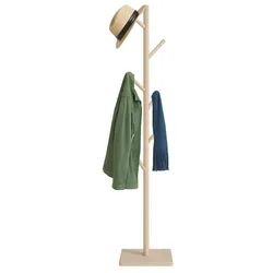 Relaxdays Garderobenständer Holz 8 Haken Beige