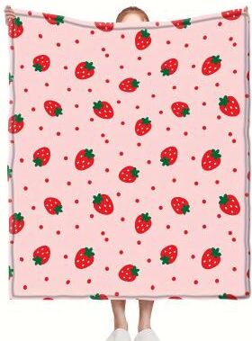 Shop Station Cute Strawberry Blanket Soft Flannel Throw Blanket For Girls Cozy Lightweight Fleece Gift pink 27.56 39.37 In
