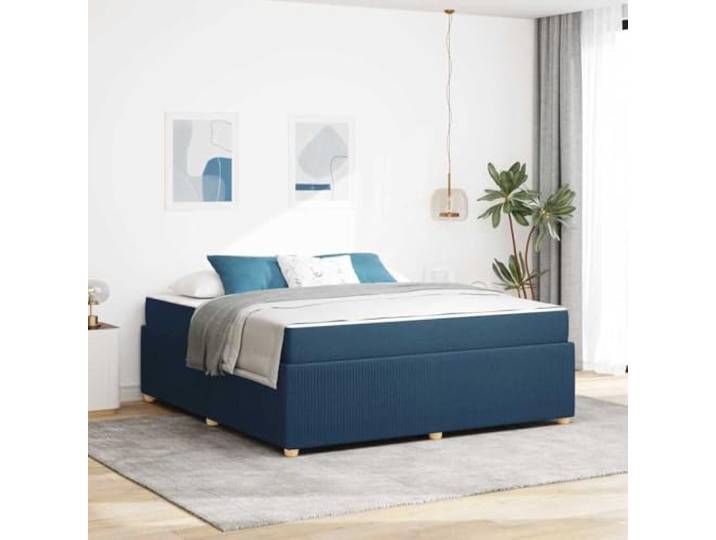 RJPLMFV Bettgestell mit Matratze, Blau, 180 x 200 cm, Stoff Lattenrost inklusive, Matratze, mittlere Härte, atmungsaktiver Stoff, strapazierfähige Kunststofffüße