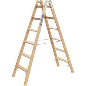 Zarges Stehleiter Cresta B, 40027, beidseitig begehbar, aus Holz, bis 150kg, mit 2 x 6 Stufen