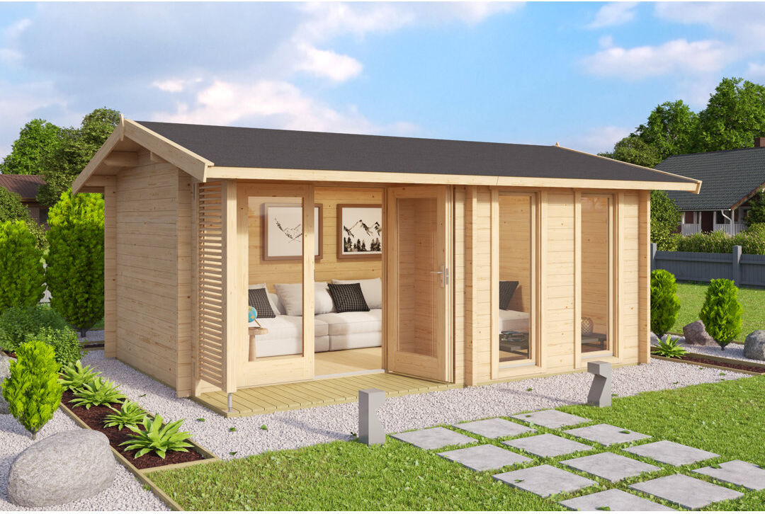 Lasita Maja Lasita Hampshire 14 x 10 Ft. Premium Log Cabin With Tempered Double Glazing (44mm) Brown
