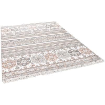 Wollteppich THEKO "Imperial Schaal - 1719, handgeknüpft", weiß (wollweiß), B:90cm H:10mm L:160cm, Schurwolle, Teppiche, Fransenteppich, reine Wolle, mit Fransen, auch als Läufer, Wohnzimmer