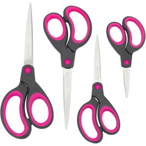 RAPESCO Büroschere 1575 Soft Grip, mit Softgrip, aus Edelstahl, pink, 13 cm, 16 cm, 19 cm, 21 cm, 4er Set